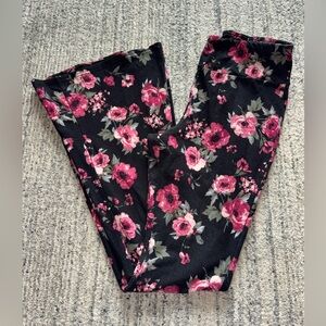No Boundaries Black and Pink Floral Super Soft Flare Pants
